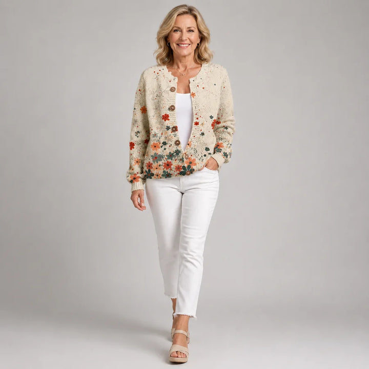 Vintage Floral Knit Cardigan for Women