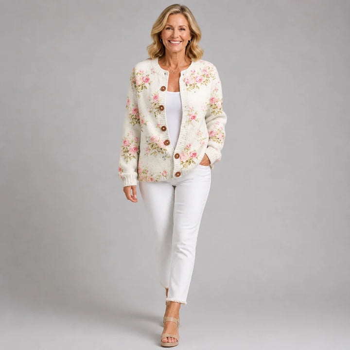 Vintage Floral Knit Cardigan for Women