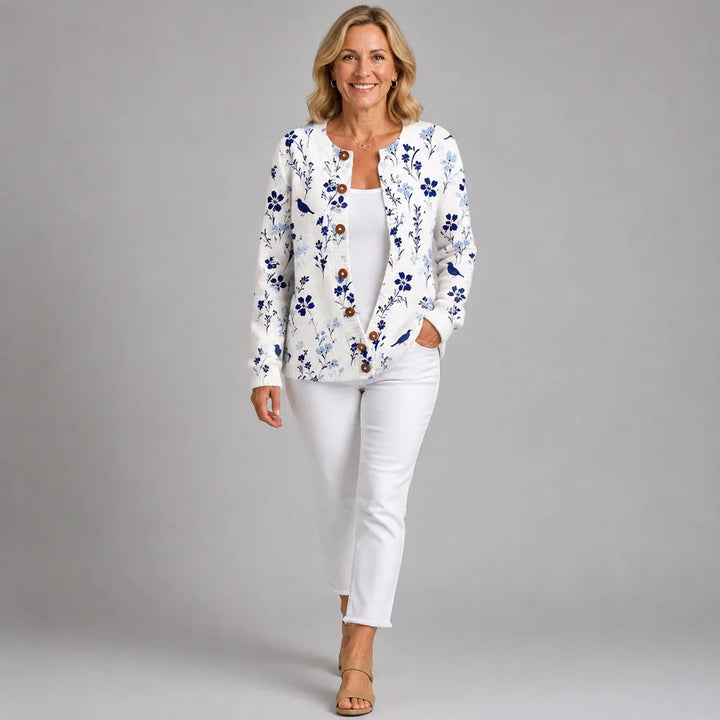 Vintage Floral Bird Print Cardigan for Women