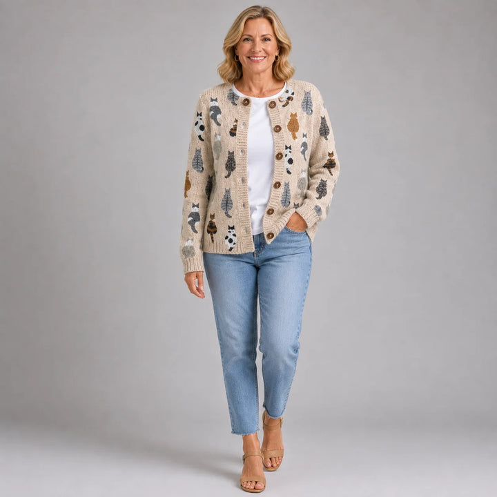 Cosy Cat Print Cardigan for Women