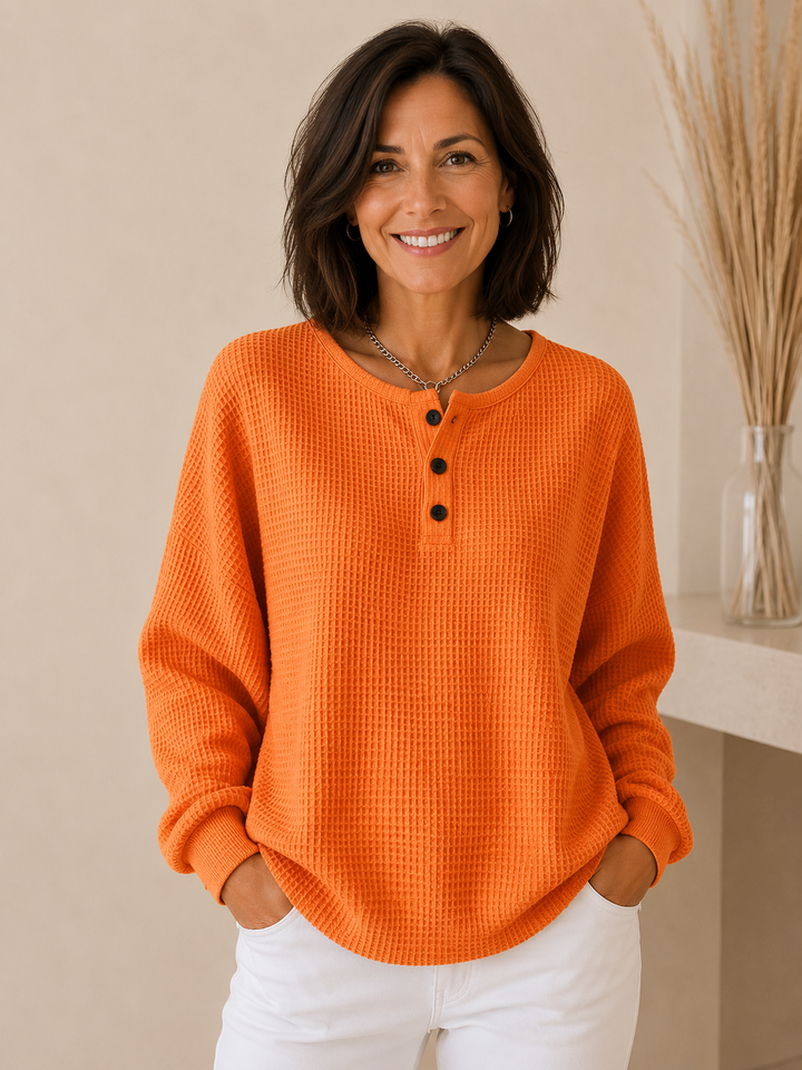 Cosy Waffle Henley Sweatshirt for Women
