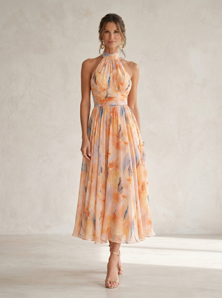 Esther™ | Halter Neck Watercolour Print Dress