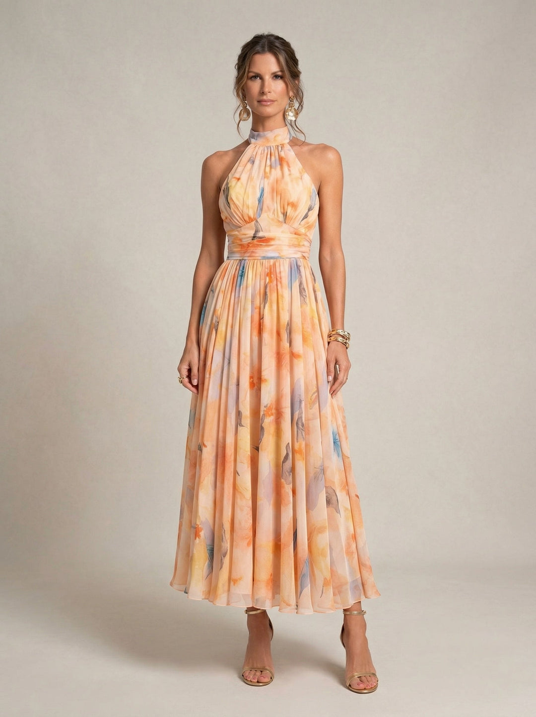 Esther™ | Halter Neck Watercolour Print Dress