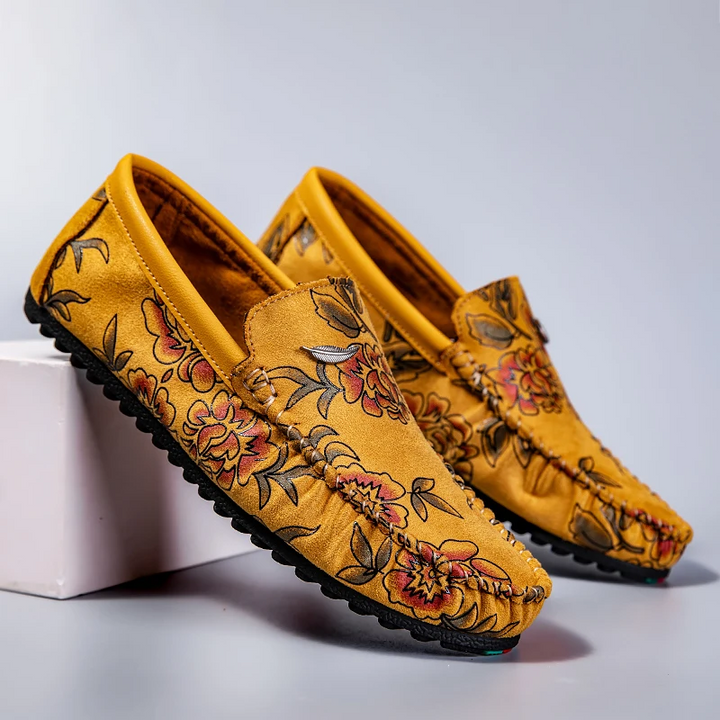 Leather Loafers with Flowers