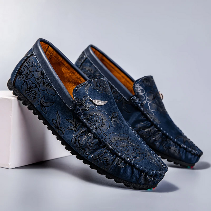 Leather Loafers with Flowers