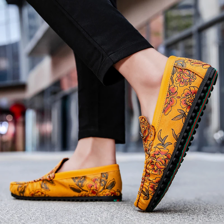 Leather Loafers with Flowers