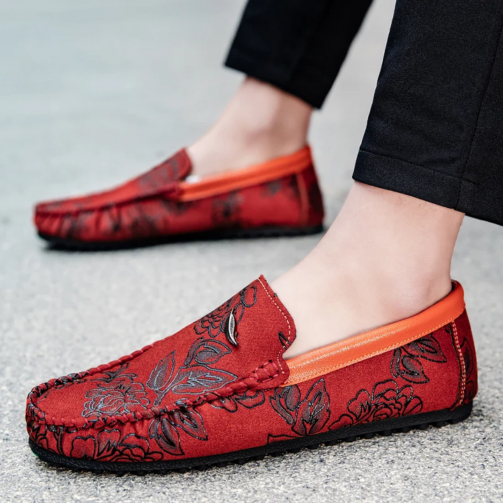 Leather Loafers with Flowers