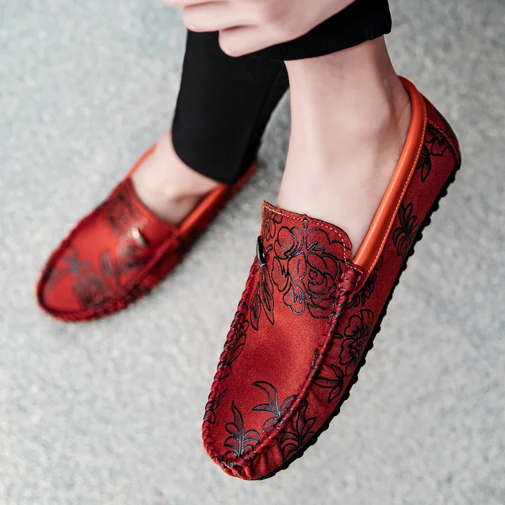 Leather Loafers with Flowers