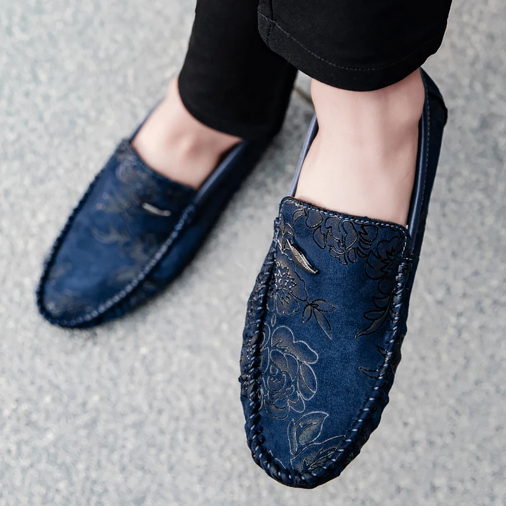 Leather Loafers with Flowers
