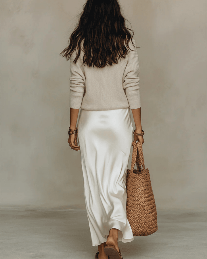 Elena™ | Satin Midi Dress with Matching Sweater