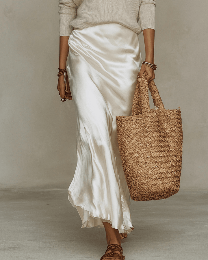 Elena™ | Satin Midi Dress with Matching Sweater