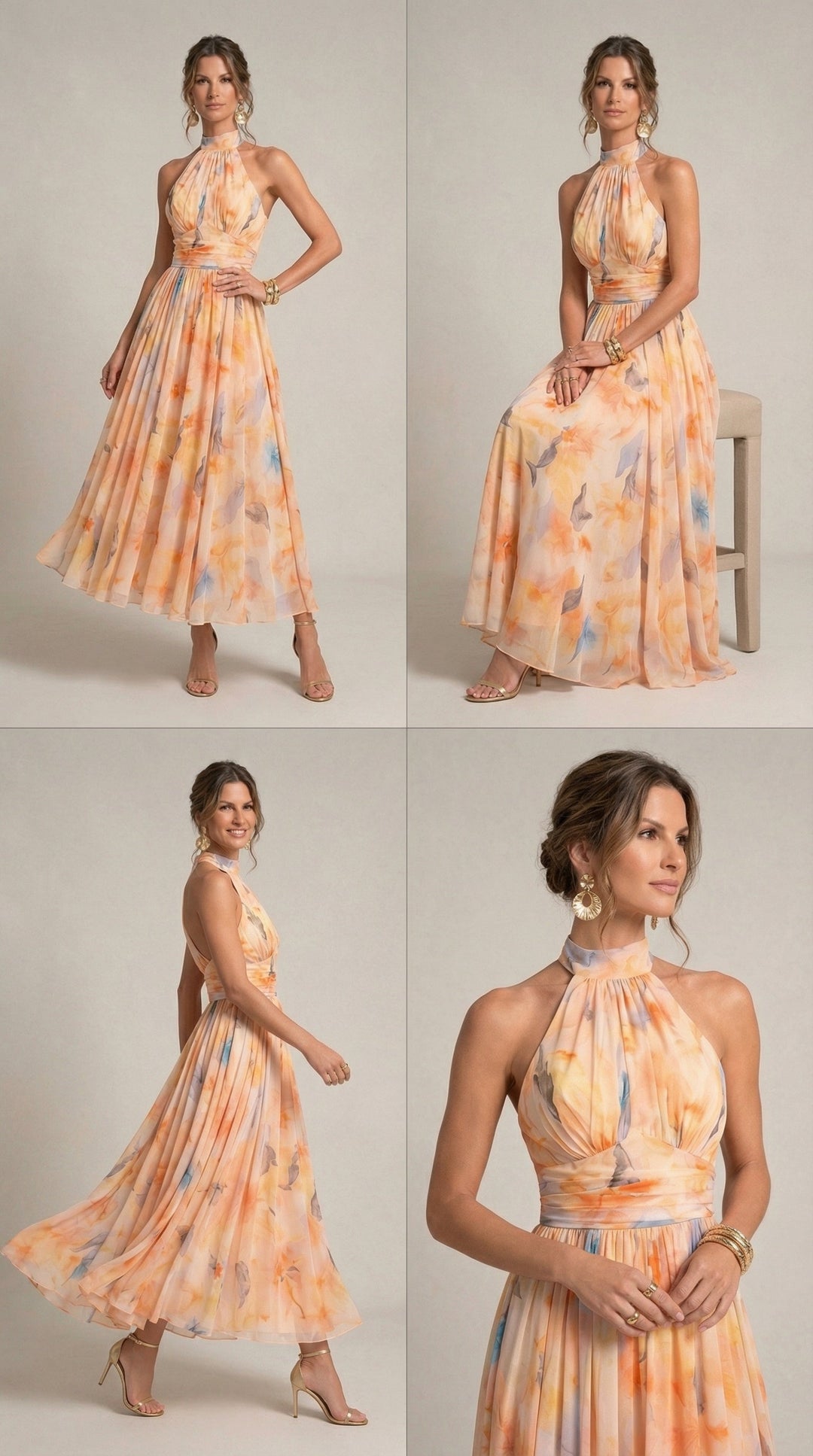 Esther™ | Halter Neck Watercolour Print Dress