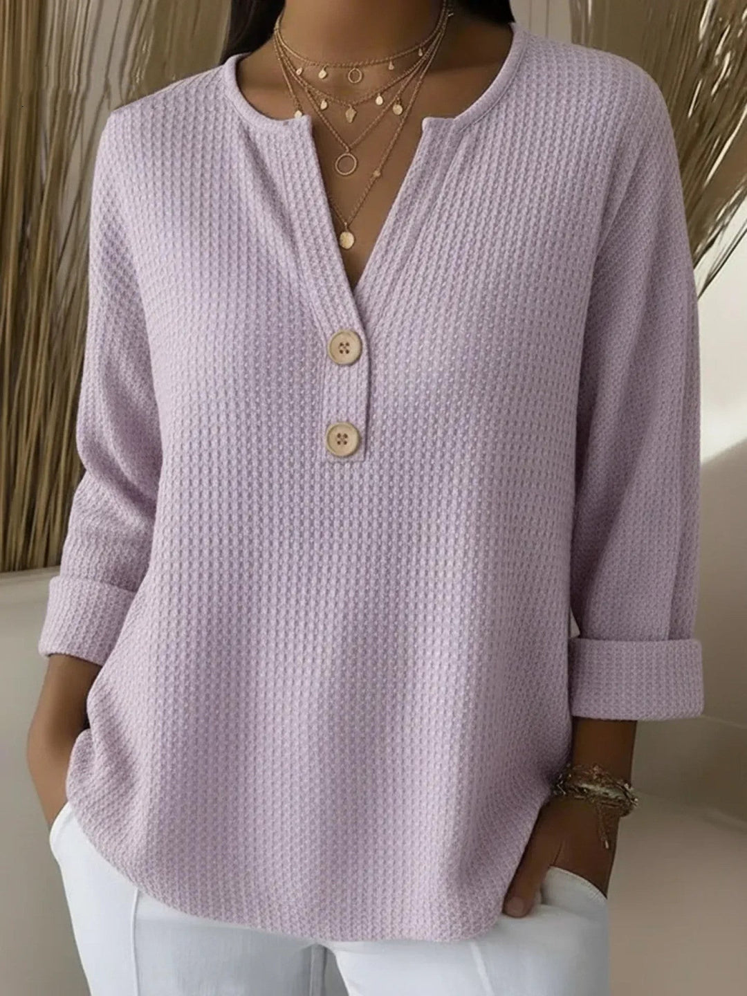 Henley Button Top for Women