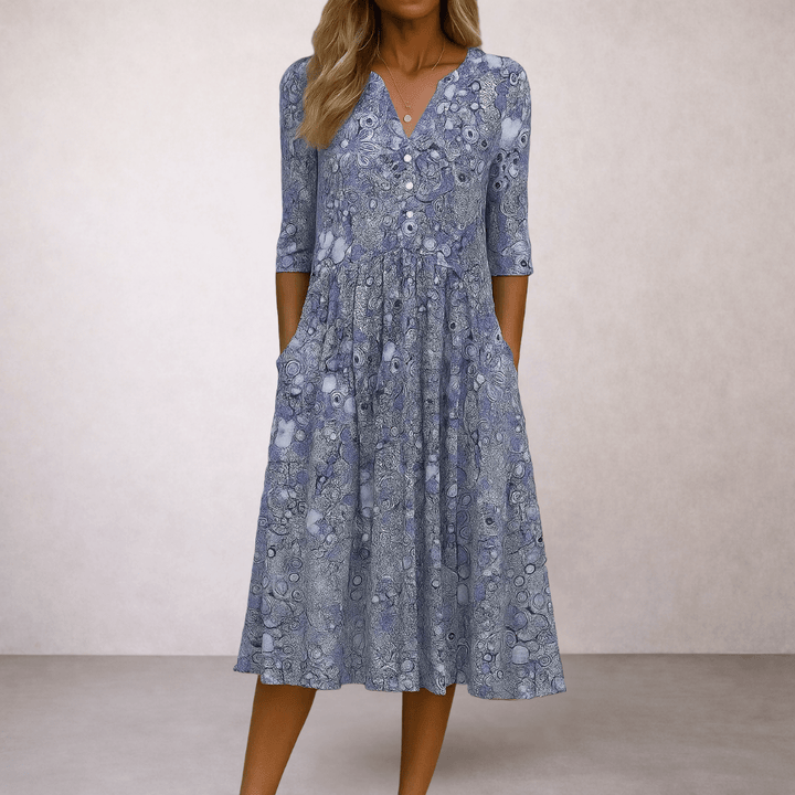HARLOW™  | Graceful V-Neck Elegance Midi Dress
