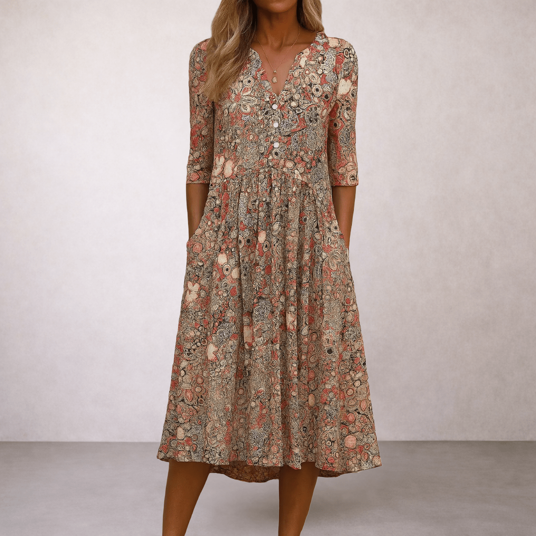 HARLOW™  | Graceful V-Neck Elegance Midi Dress