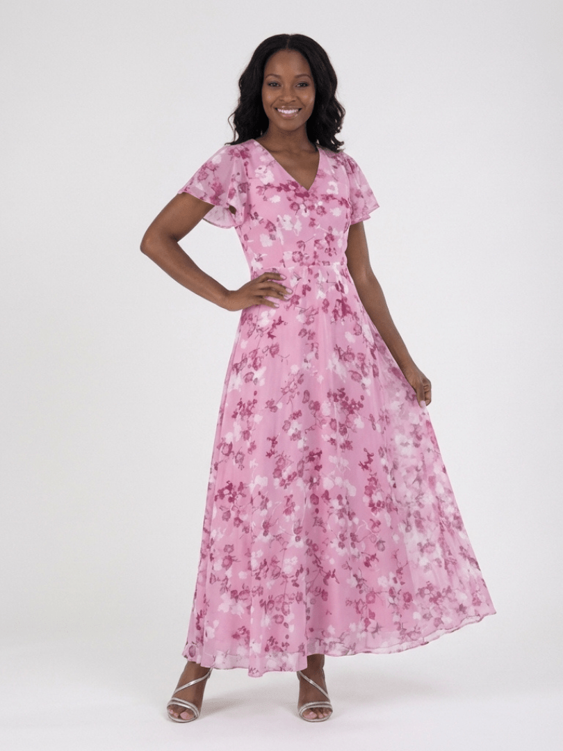 ISMERIA™ | Floral Chiffon Maxi Dress