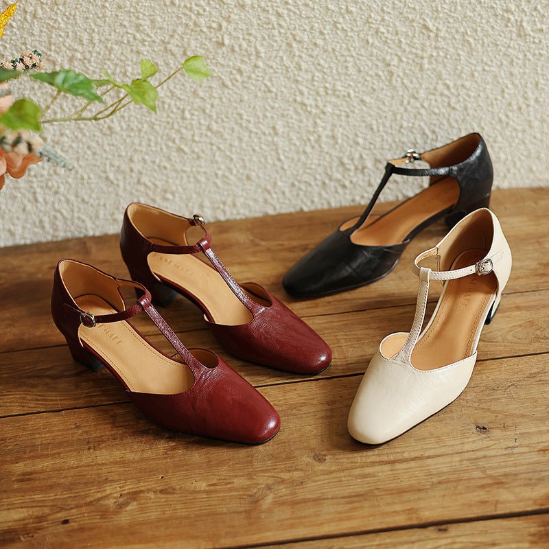 Elowen Leather T-Strap Heels