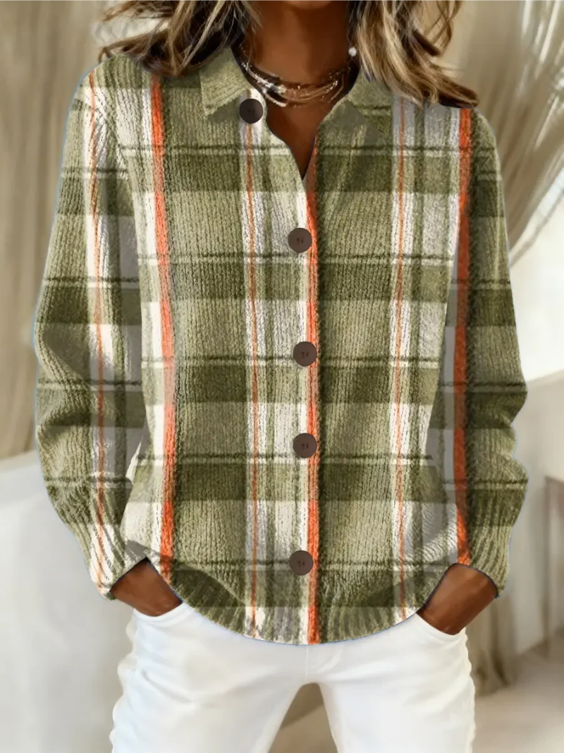 Hazel | Olive Plaid Button Cardigan for Women