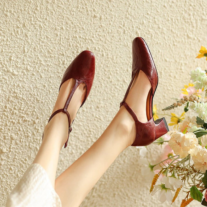 Elowen Leather T-Strap Heels