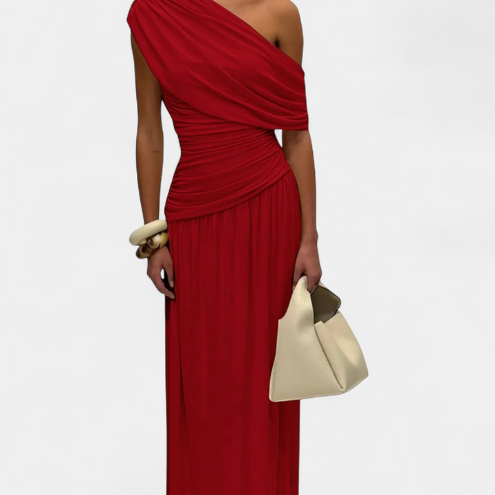 Roxanne – Asymmetric Pleated Solid Dress
