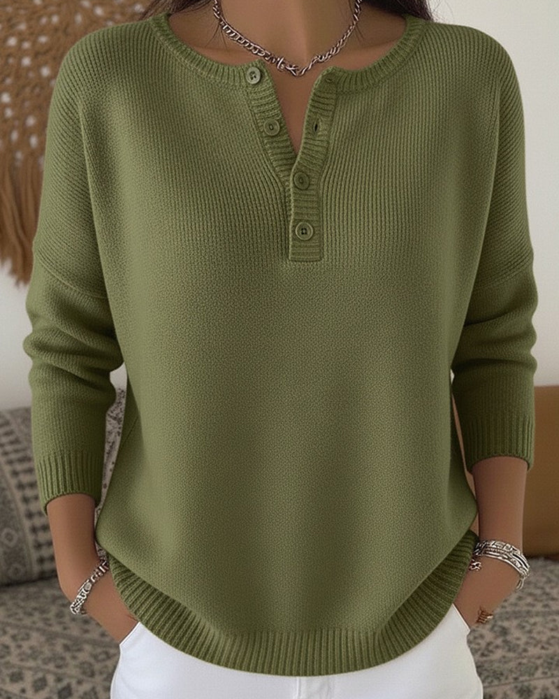 Henley Button-Up Knit Jumper for Women