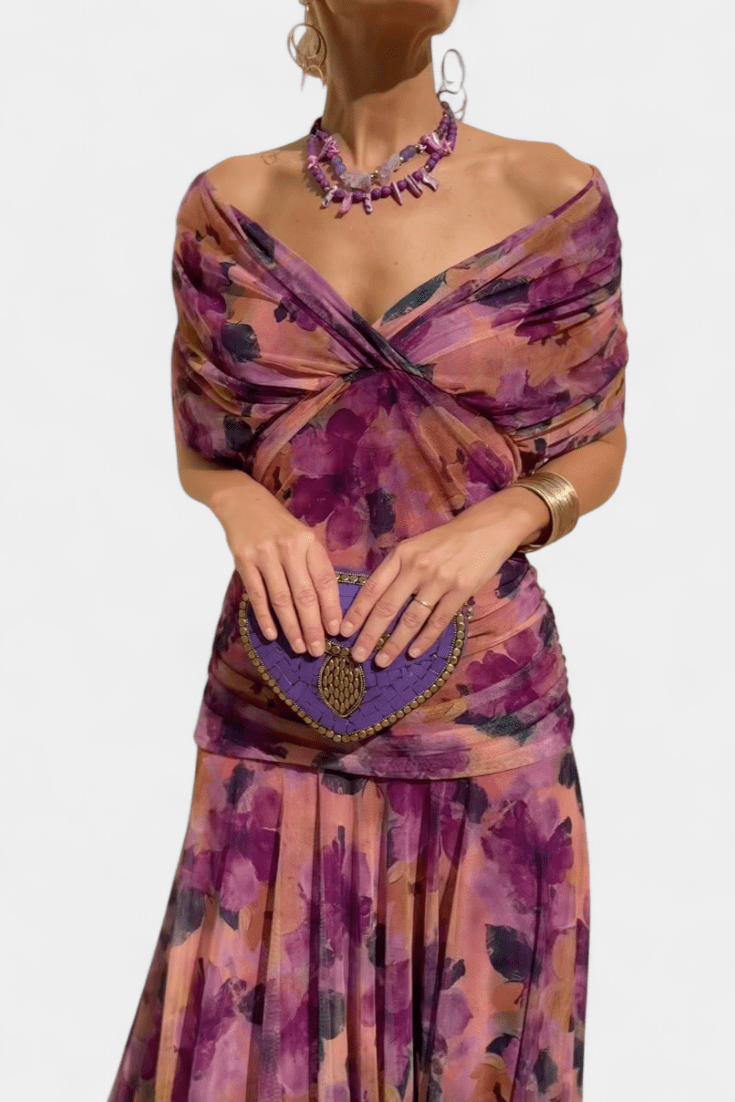 Florendra | Long Floral V Neck Dress