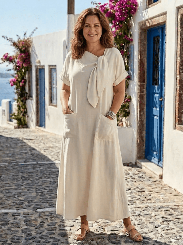 ELOWYN™ | Round Neck Short Sleeve Pocket Maxi Dress