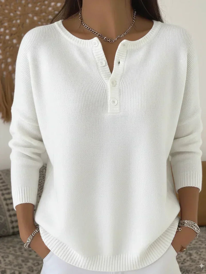 Henley Button-Up Knit Jumper for Women