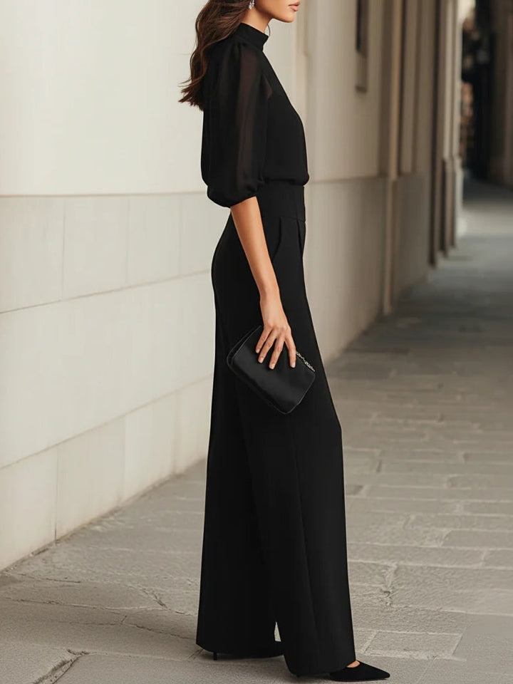 Emma | Elegant Sheer Top and Wide-Leg Trousers 3 Piece Set