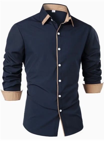 Men's Designer Dress Shirt | Contrast Trim, Long Sleeve