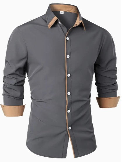 Men's Designer Dress Shirt | Contrast Trim, Long Sleeve