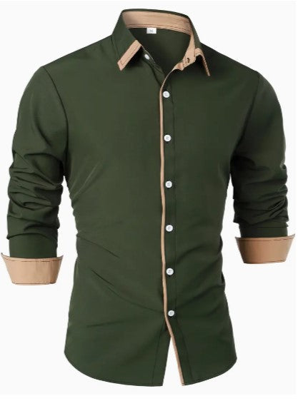 Men's Designer Dress Shirt | Contrast Trim, Long Sleeve