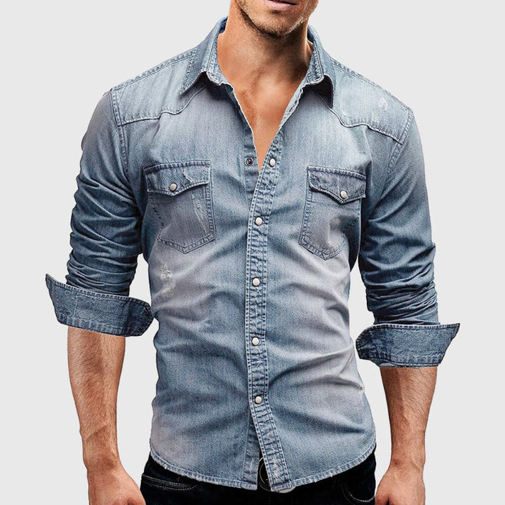 Men Vintage Denim Shirt | Long Sleeve, Casual