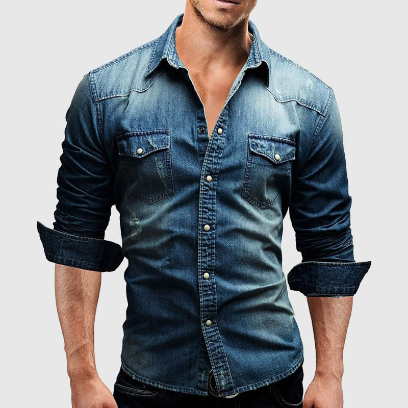 Men Vintage Denim Shirt | Long Sleeve, Casual