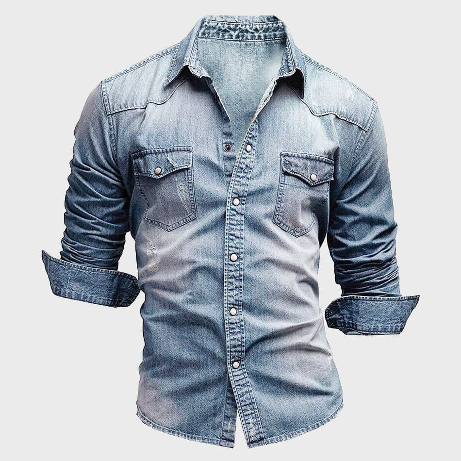 Men Vintage Denim Shirt | Long Sleeve, Casual