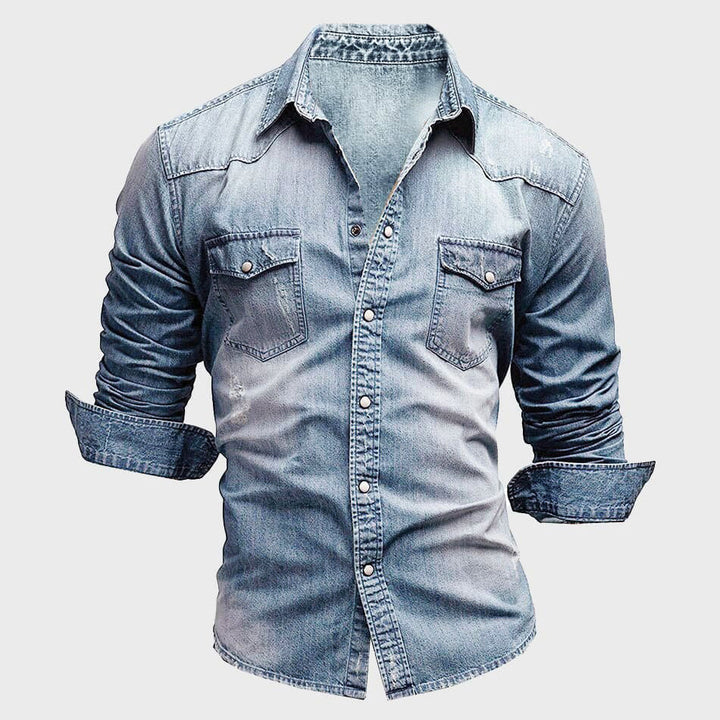 Men Vintage Denim Shirt | Long Sleeve, Casual
