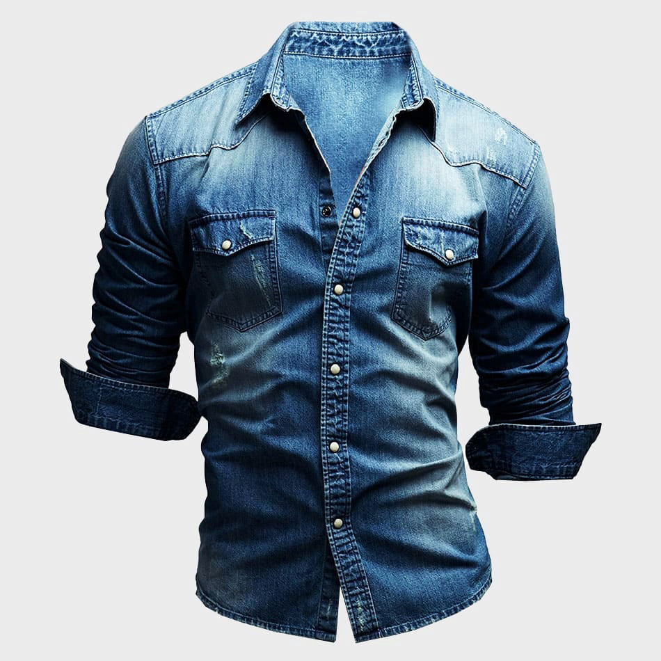 Men Vintage Denim Shirt | Long Sleeve, Casual