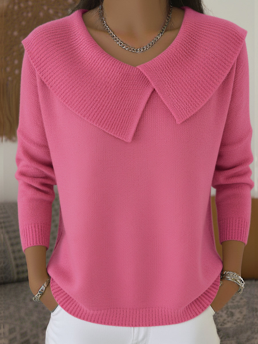 Warm Jumper with Soft Collar for Women