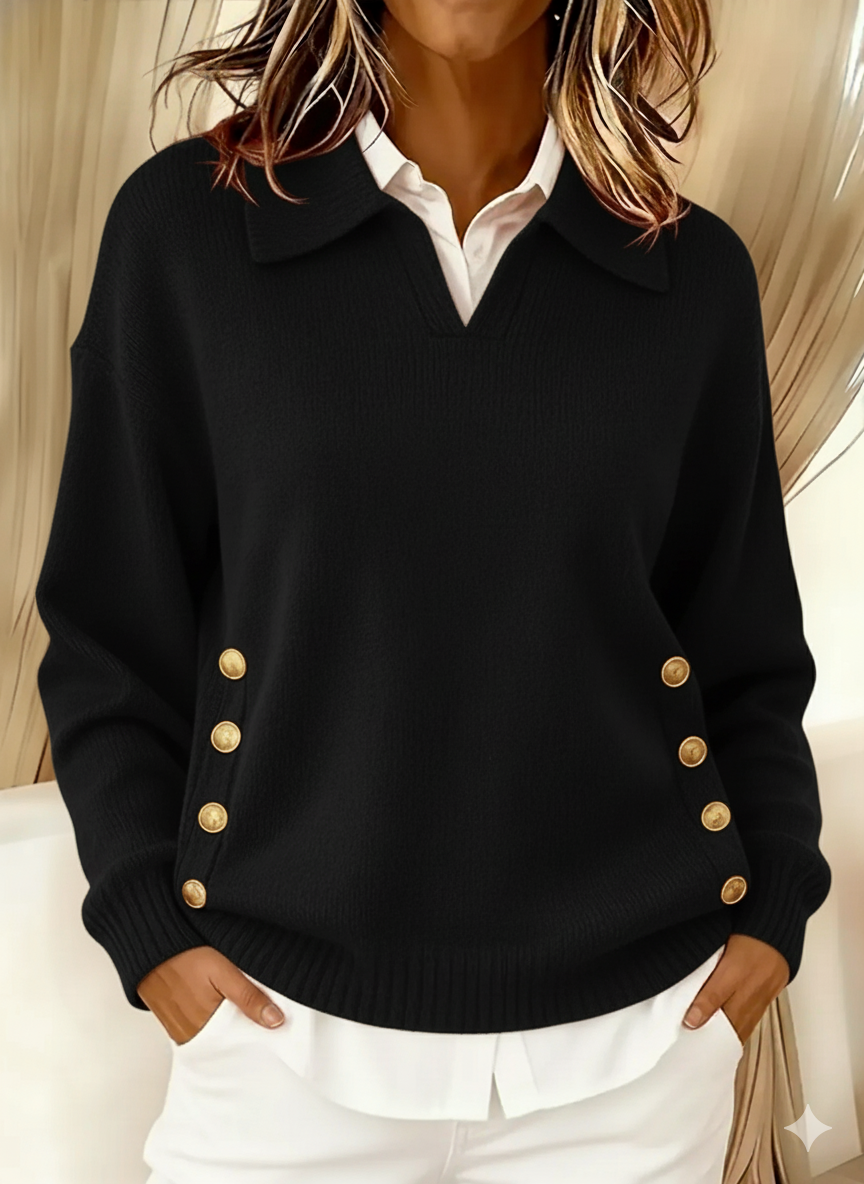 V-Neck Jumper with Collar for Women