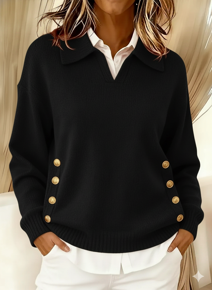 V-Neck Jumper with Collar for Women