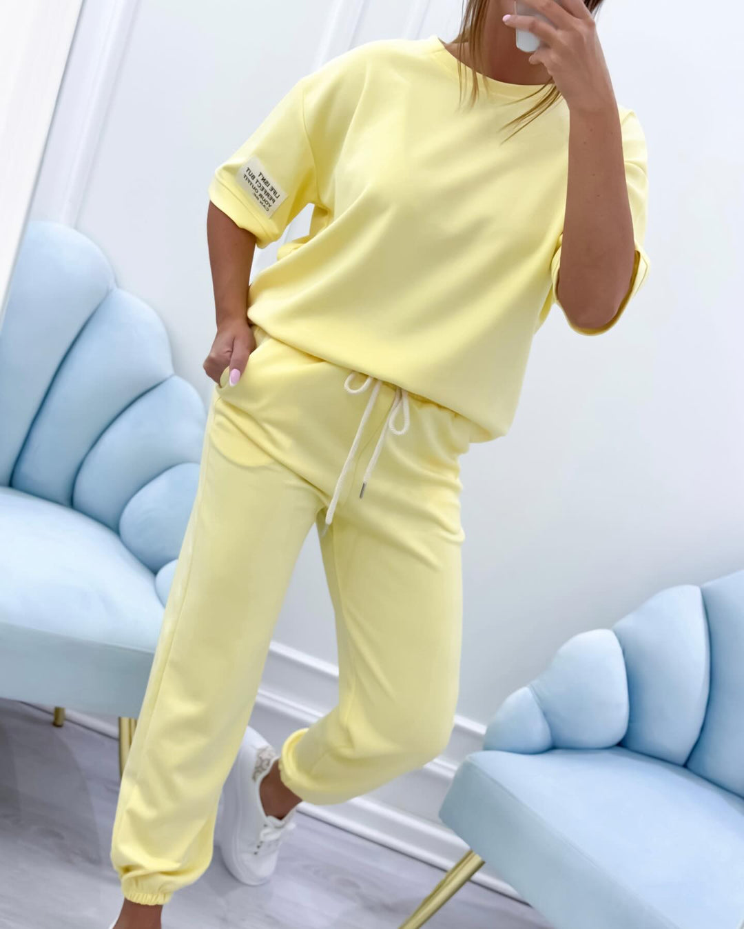 ELENZA | Women’s Casual Two-Piece Set with Solid Top and Trousers