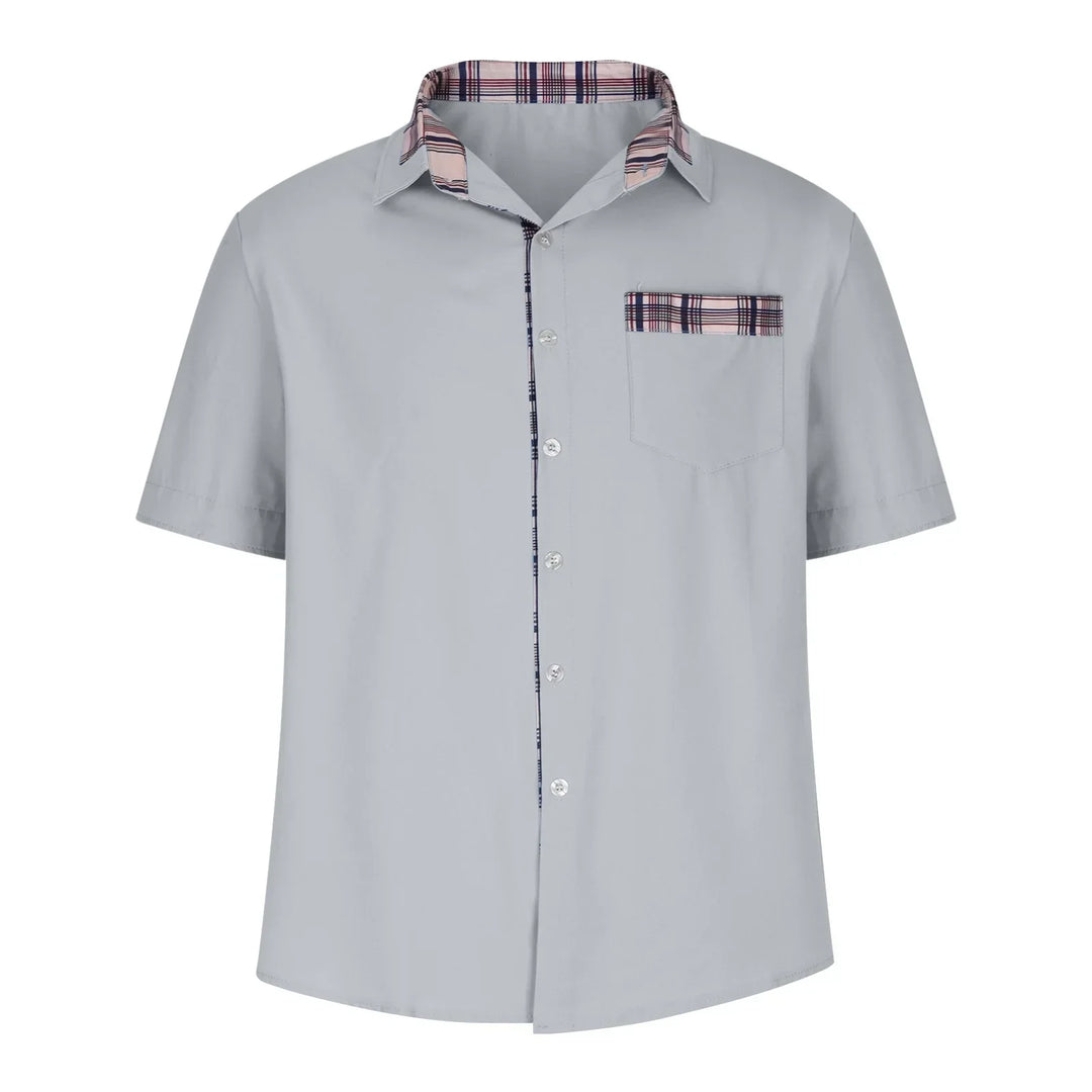 Men’s Summer Casual Shirt | Checked Trim, Short Sleeve