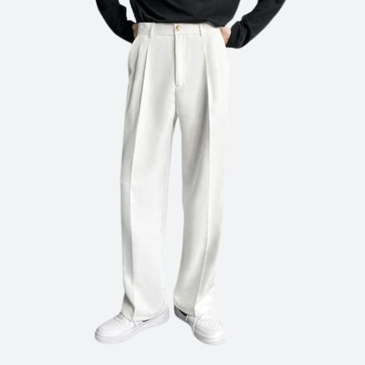 Men's Wide Leg Trousers | White, Pleated Front