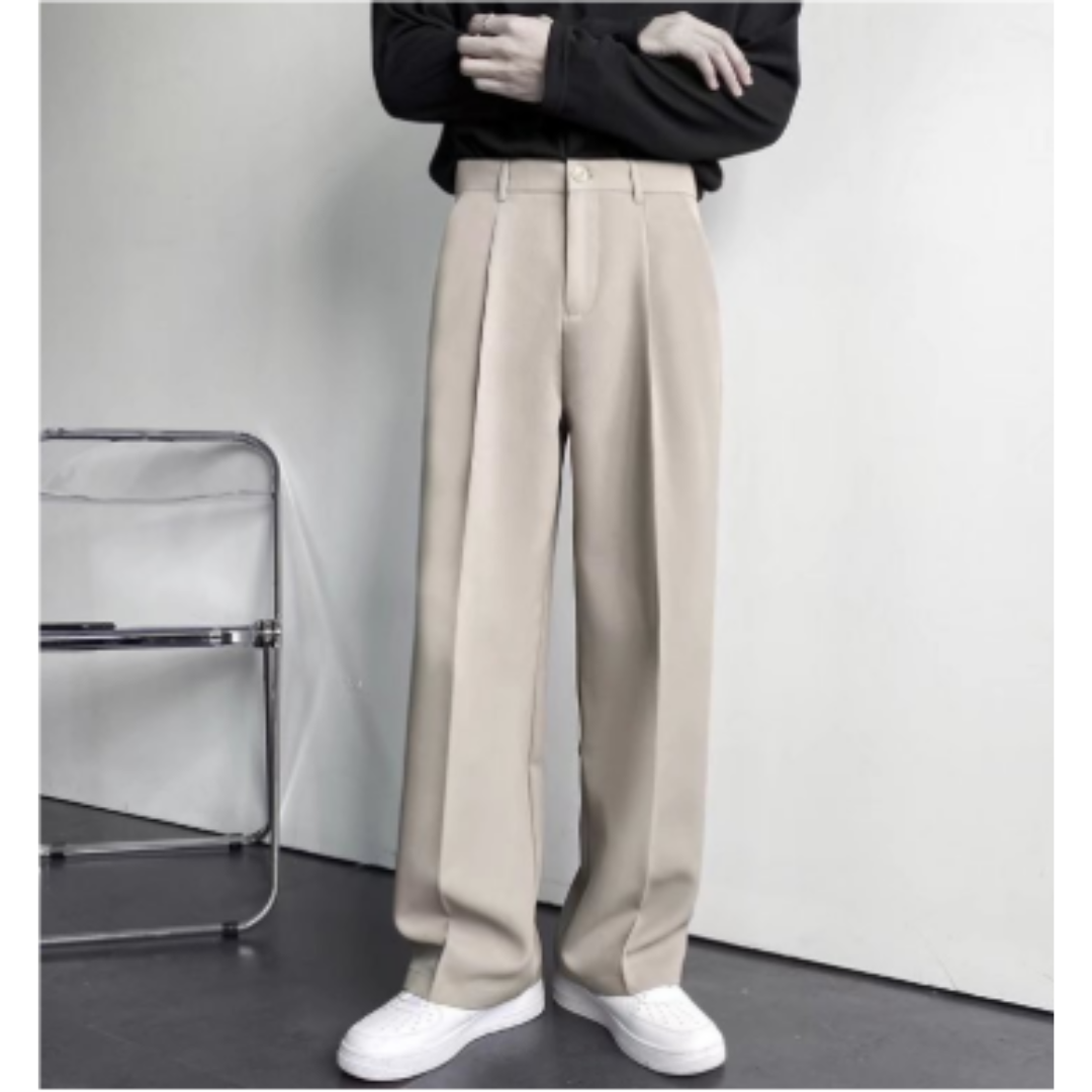 Men's Wide Leg Trousers | White, Pleated Front
