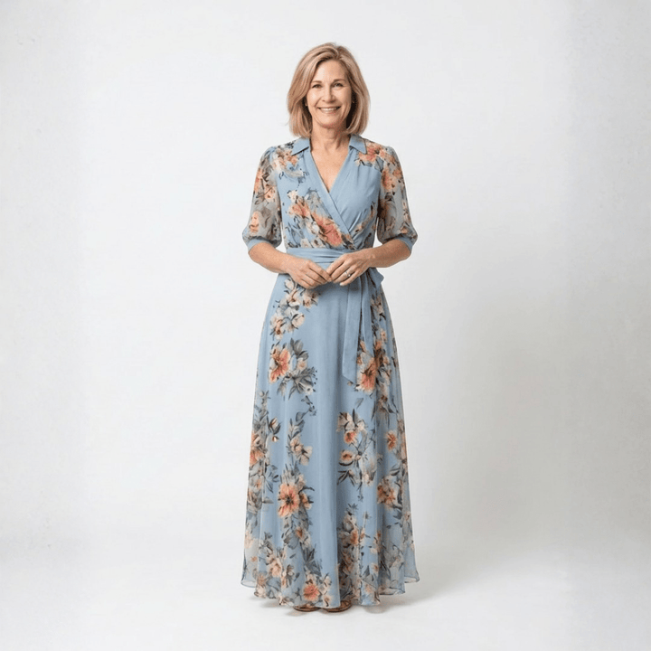 ELOWEN™ | Floral Wrap V Neck Maxi Dress