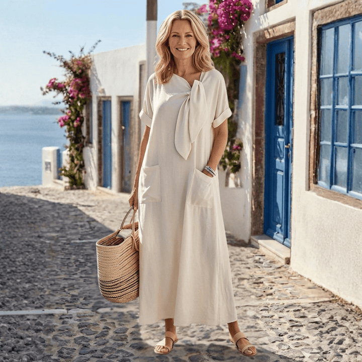 ELOWYN™ | Round Neck Short Sleeve Pocket Maxi Dress