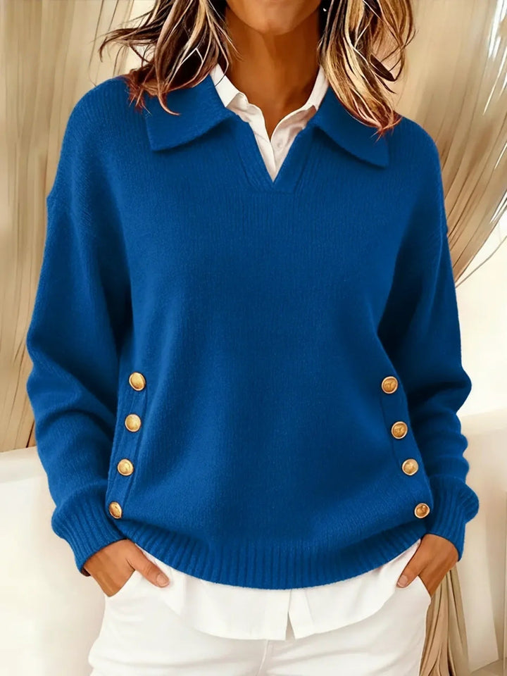 V-Neck Jumper with Collar for Women