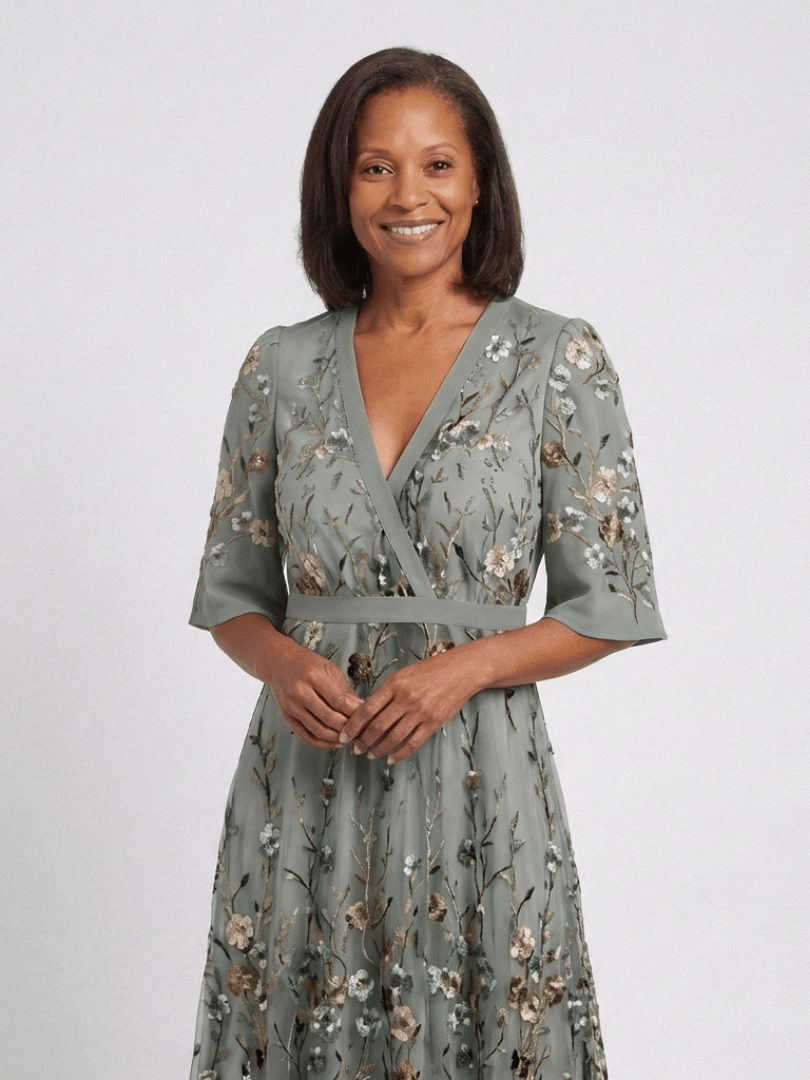 EVADNE™ | Floral V Neck Short Sleeve Maxi Dress