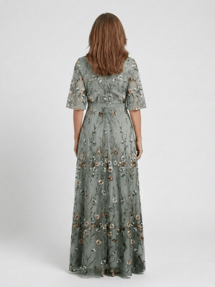 EVADNE™ | Floral V Neck Short Sleeve Maxi Dress