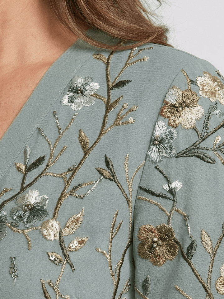 EVADNE™ | Floral V Neck Short Sleeve Maxi Dress